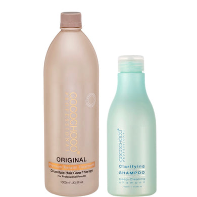 Cocochoco set Trattamento per capelli cheratina originale 1000 ml e shampoo chiarificante 400 ml