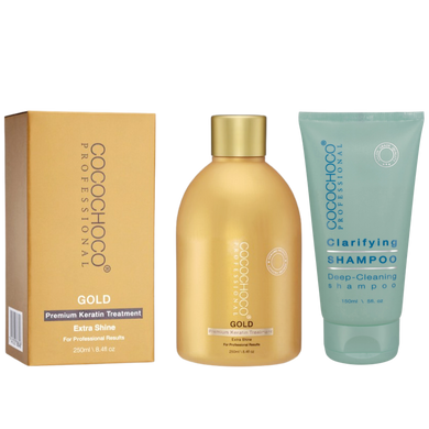 Trattamento per capelli cheratina d'oro 250 ml e shampoo chiarificante 150ml