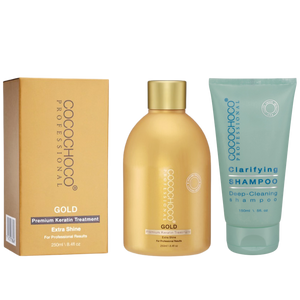 Trattamento per capelli cheratina d'oro 250 ml e shampoo chiarificante 150ml